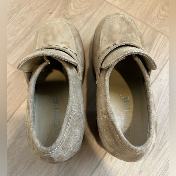 Vintage 90s Y2K Extra Chunky 1.5" Platform Suede Loafers Sz 8 - Picture 6 of 12